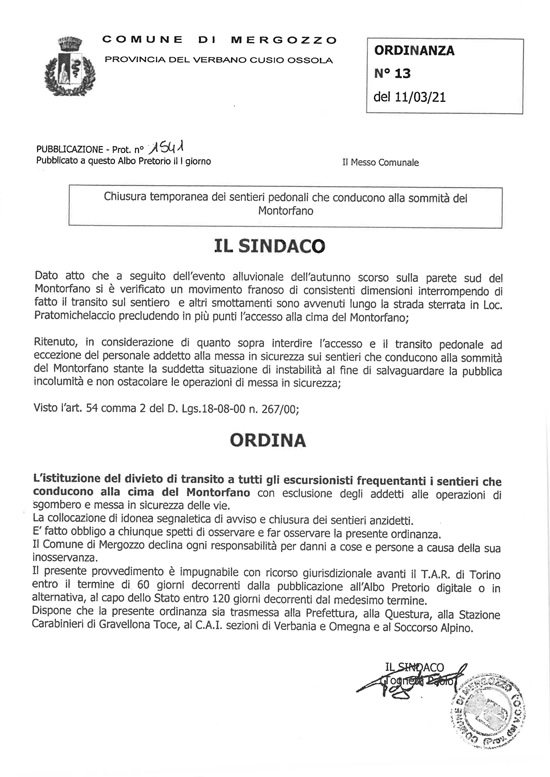 Sentiero del Montorfano chiuso